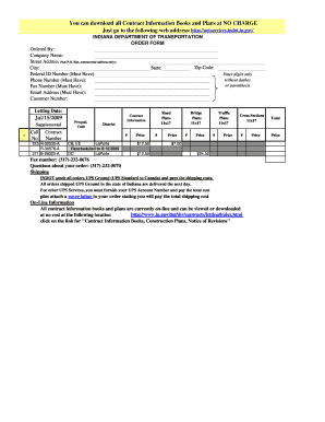 Indiana Department of Transportation Order Form