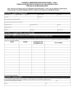 Unified Carrier Registration Form UCR-1