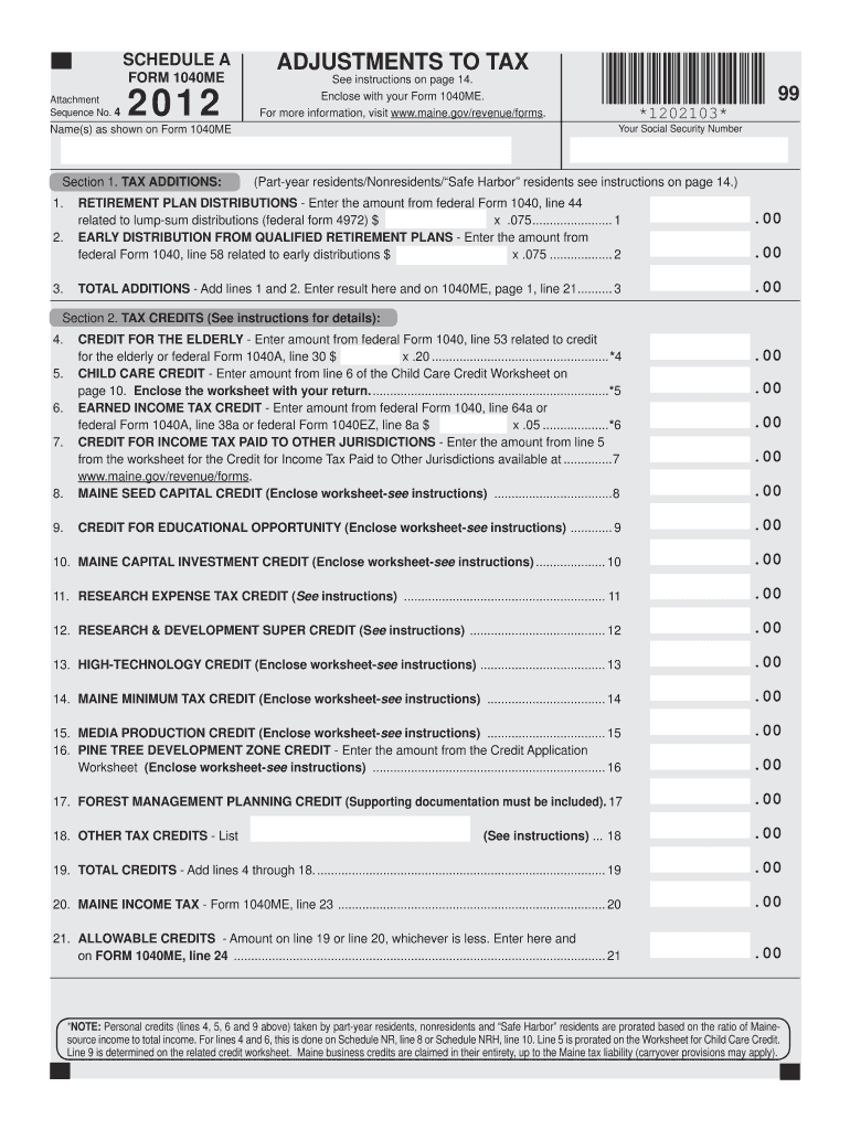 Schedule A adjustments to tax child care credit - Maine - maine Preview on Page 1