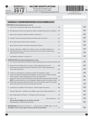 Maine Schedule 1 Income Modifications Form 1040ME