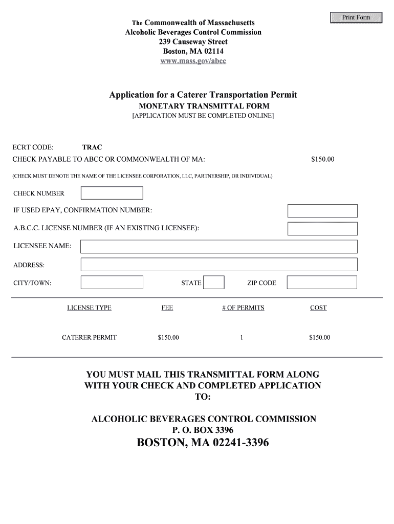 Caterer Transportation Permit - Mass - mass Preview on Page 1