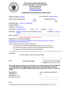 Massachusetts On Premises License Renewal Application