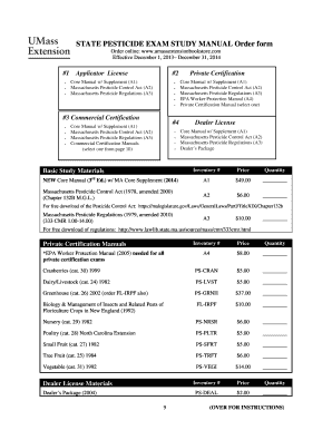 Massachusetts Pesticide Exam Study Manual Order Form