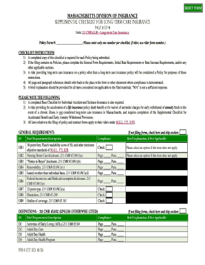 Massachusetts Long-Term Care Insurance Supplemental Checklist