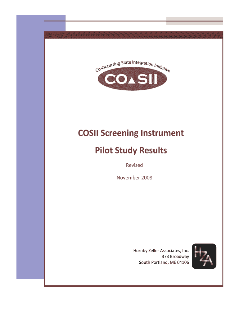 COSII Screening Instrument Pilot Study Results Revised November 2008 Hornby Zeller Associates, Inc - Preview on Page 1