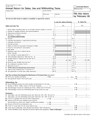 Michigan Sales, Use and Withholding Tax Amendment Form