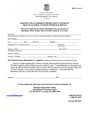 Michigan Ignition Interlock Removal Request