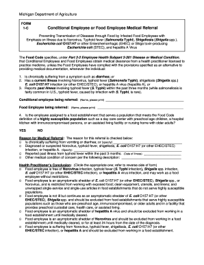 Michigan Food Employee Medical Referral Form 1-C