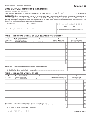Michigan Withholding Tax Schedule W 2012