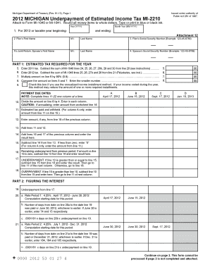 Michigan Underpayment of Estimated Income Tax Form MI-2210