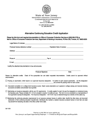 New Jersey Alternative Continuing Education Credit Application