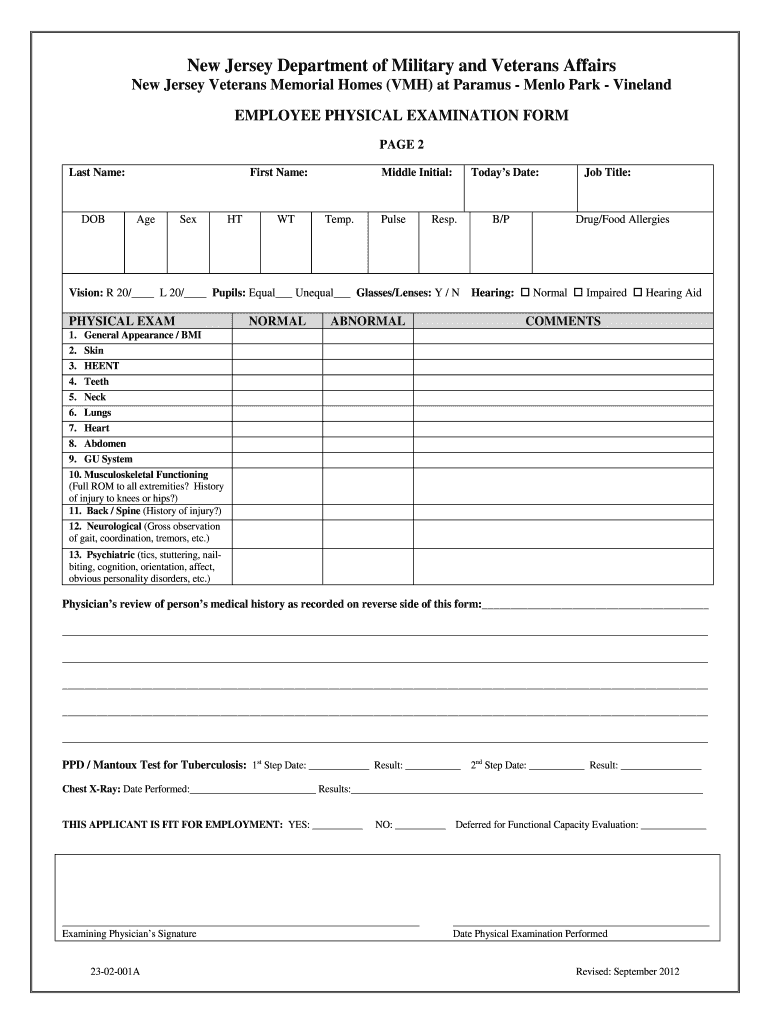 Nj Physical Examination Form Fill Online Printable Fillable Blank Pdffiller