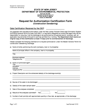 Request for Authorization Certification Form