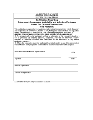 US Department of Justice Certification Form