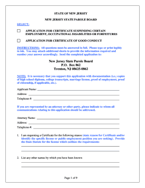 New Jersey Certificate of Good Conduct Application