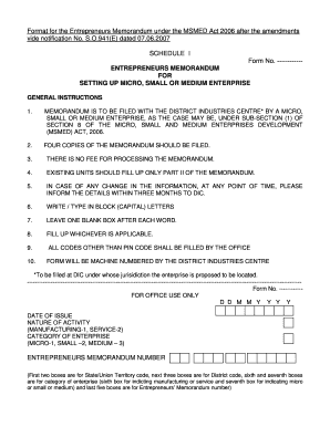 Entrepreneurs Memorandum for MSME