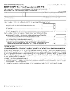 Michigan Schedule of Apportionment MI-1040H