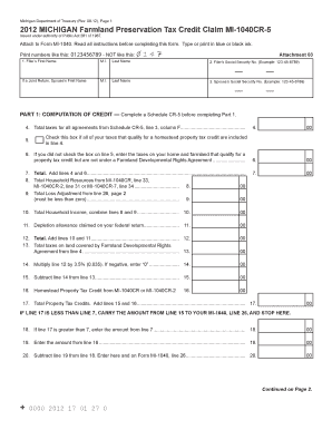 Michigan Farmland Preservation Tax Credit Claim MI-1040CR-5