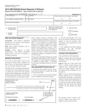 Michigan Direct Deposit of Refund Form 3174