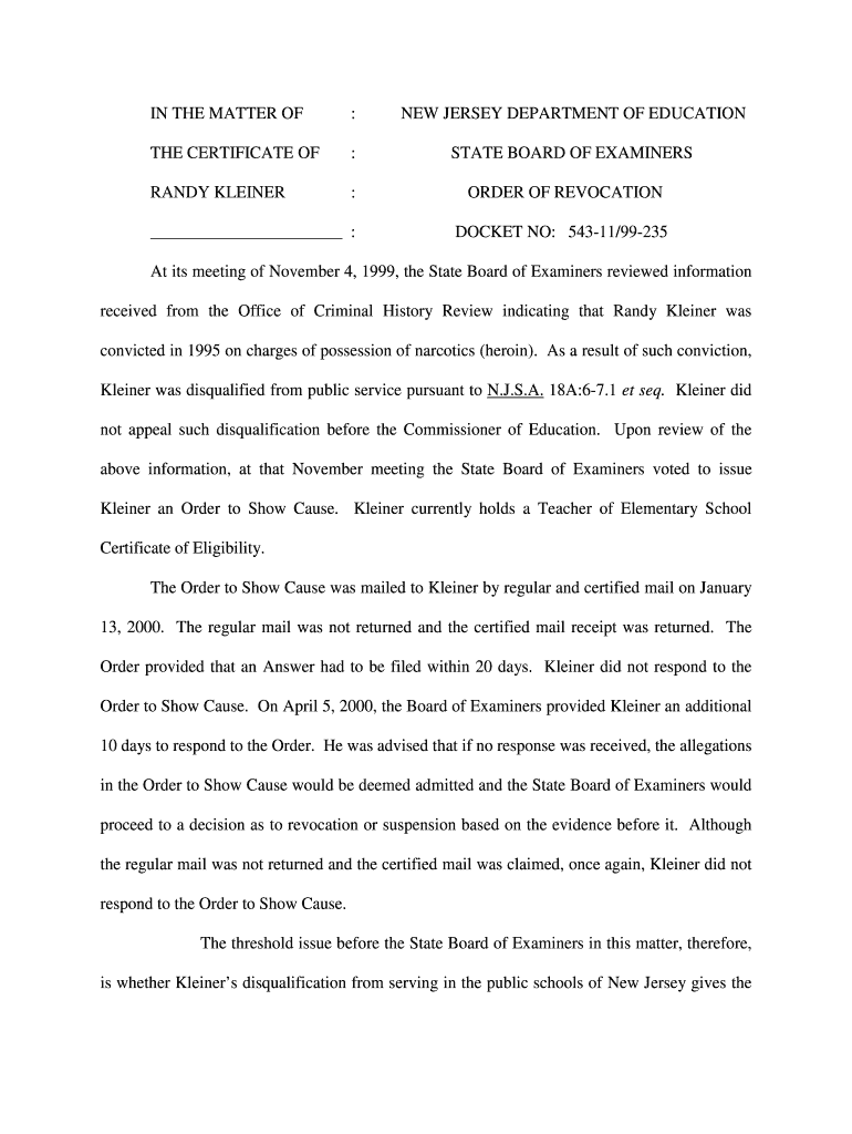 RANDY KLEINER - state nj Preview on Page 1