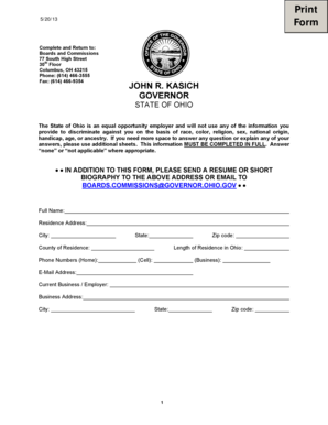 Ohio Boards and Commissions Application Form