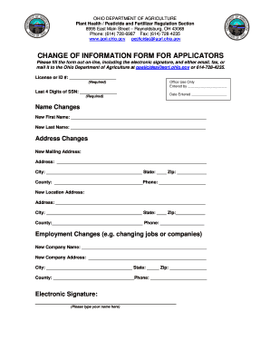 Ohio Applicator Change of Information Form
