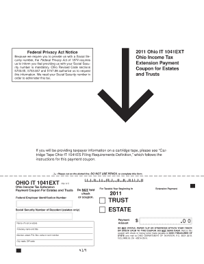 Ohio IT 1041EXT Tax Extension Payment Coupon
