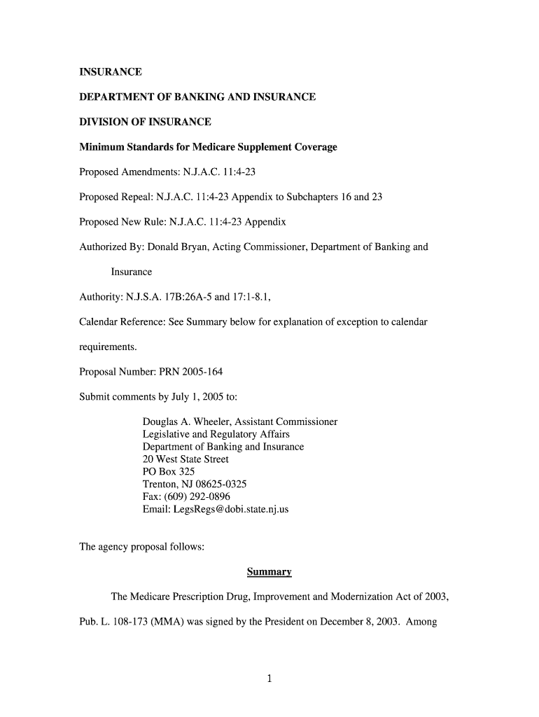 1 INSURANCE DEPARTMENT OF BANKING AND INSURANCE - state nj Preview on Page 1