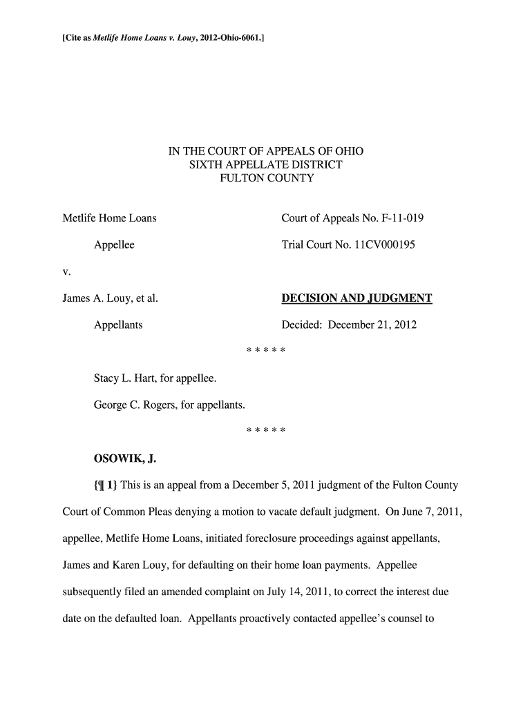 Metlife Home Loans v Louy - Supreme Court - supremecourt ohio Preview on Page 1