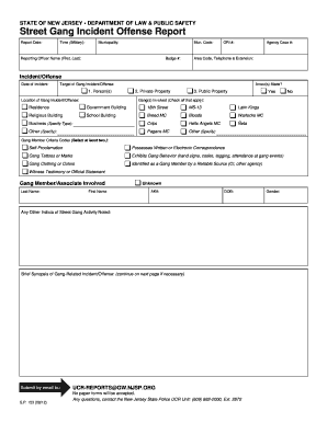 New Jersey Street Gang Incident Offense Report