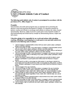 New Jersey Model Athletic Code of Conduct