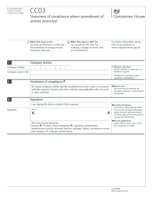 statement of compliance cc03 companies house form