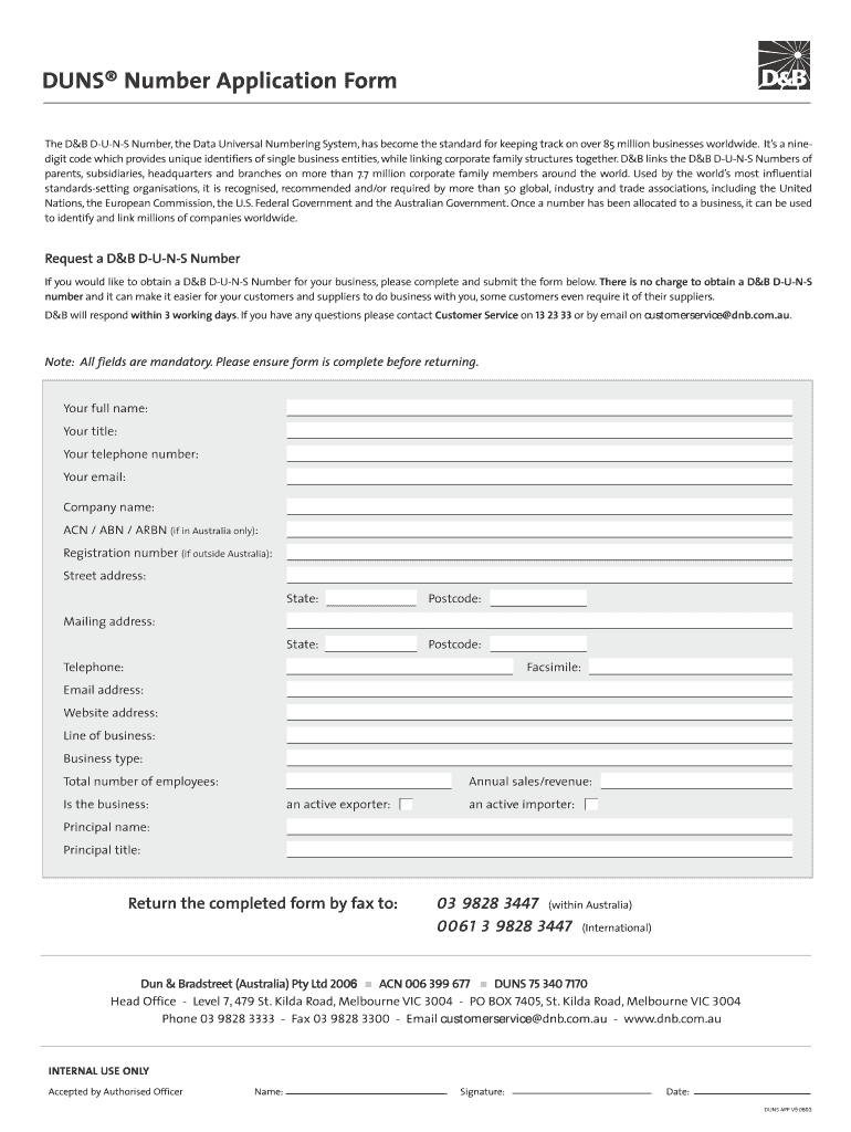 Dun And Bradstreet Duns Application Fill Online Printable