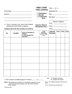 Fire Code Violations Form