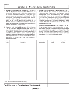 Schedule G Transfers During Decedent's Life Schedule G - tax ohio