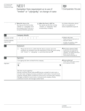 UK Company Name Change Exemption Form