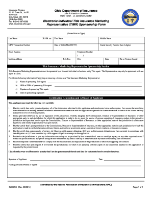 Ohio Title Insurance Marketing Representative Sponsorship Form