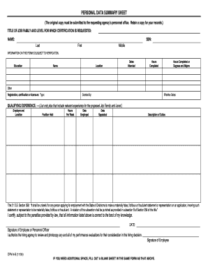 Oklahoma Personal Data Summary Sheet