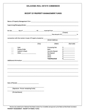 Oklahoma Property Management Receipt Form