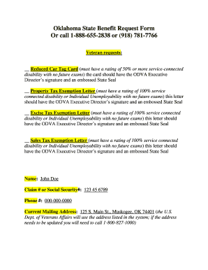 Oklahoma State Veteran Benefit Request Form