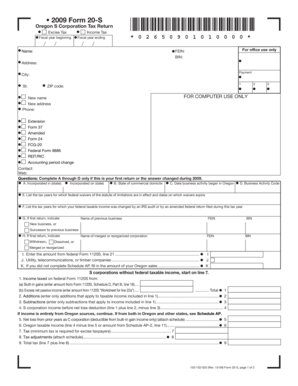 Oregon S Corporation Tax Return Form 20-S