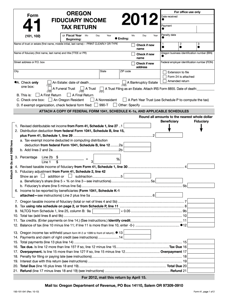 oregon form 41 2012 Preview on Page 1.