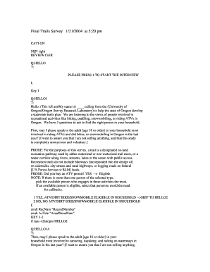 Oregon Trails Survey Form