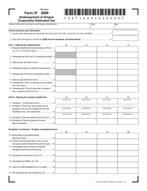Oregon Corporation Estimated Tax Form 37
