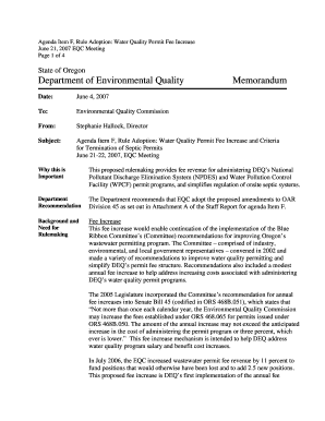 Recommendation for termination letter sample - Oregon EQC Meeting, June 2007, Agenda F, Water Quality Permit Fee Increase and Criteria for Termination of Septic Permits - deq state or