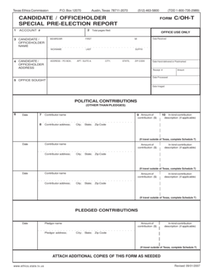 Texas Special Pre-Election Report Form
