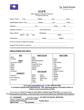 State Applicant Fingerprint Form