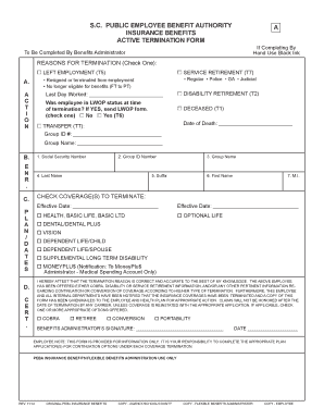 South Carolina Employee Benefits Termination Form