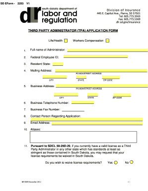 TPA Cover Letter. TPA Registration Form - state sd