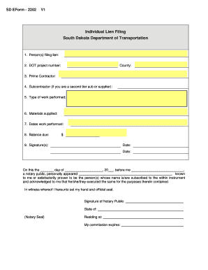 Lien Filing - Individual - State of South Dakota - state sd